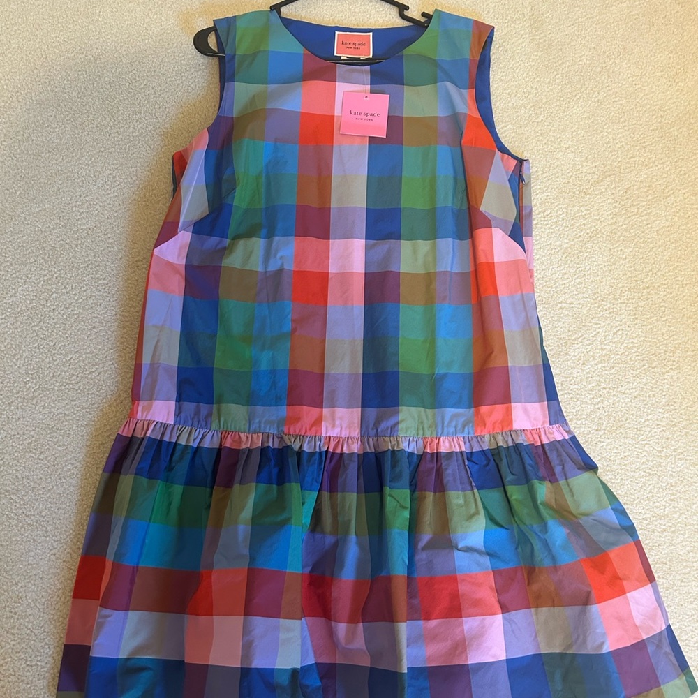 New Kate Spade sleeveless dress Costal Plaid Seer sucker. Size XL - Picture 3 of 3